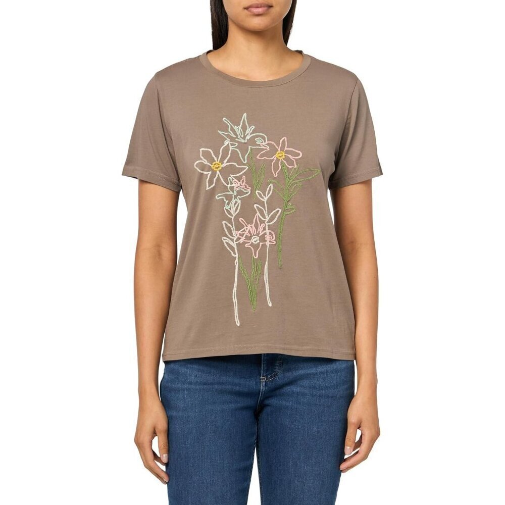 Womens Cotton Crew Neck Top Floral Embroidered Large Casual Wear